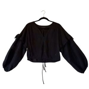 New Women's House Of Harlow 1960 Black Cotton Cropped Blouse Size Large NWOT‎